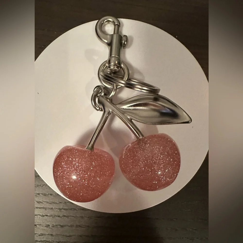 Glittering Cherry Keychain in Sparkling Pink